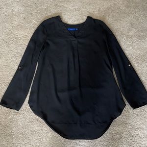 Black chiffon blouse with roll up sleeve detail